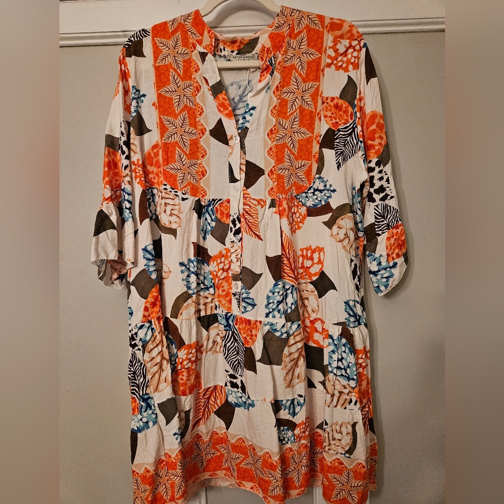 Estee Brown Floral Button-Down Summer Dress Sz XL